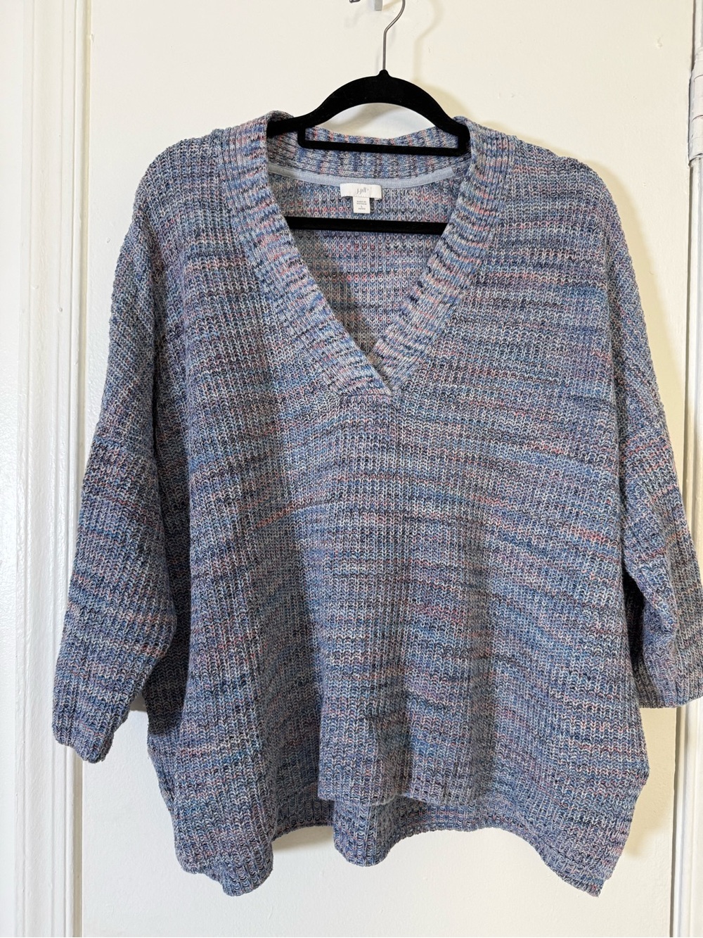 J. Jill Heathered Blue V-Neck Chunky Knit Sweater